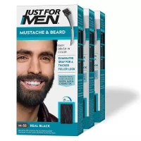 Just For Men Mustache & Beard, Beard Coloring for Gray Hair with Brush Included - Color: Real Black, M-55 (Pack of 3)