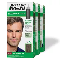Just For Men Shampoo-In Color (Formerly Original Formula), Gray Hair Coloring for Men - Medium Brown, H-35, Pack of 3 (Packaging May Vary)