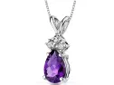 Oro Blanco De 14 Quilates Forma De Pera 0,50 Quilates De Amatista Y Diamante Colgante