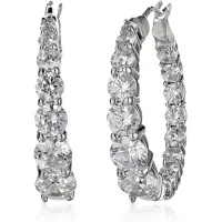 Platinum or Gold-Plated Sterling Silver Swarovski Zirconia Graduated Hoop Earrings, 1" Diameter