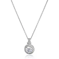 Platinum-Plated Sterling Silver Swarovski Zirconia Round-Cut Antique Pendant Necklace, 18"