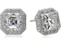 Platinum Or Gold-plated Sterling Silver Swarovski Zirconia Asscher-cut Halo Earrings (1 Cttw)