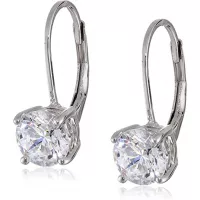 Platinum-Plated Sterling Silver Swarovski Zirconia Leverback Earrings