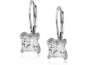 Platinum Or Gold Plated Sterling Silver Princess Cut Leverback Earring..