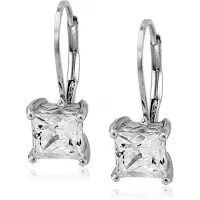 Platinum or Gold Plated Sterling Silver Princess Cut Leverback Earrings made with Swarovski Zirconia