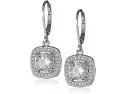 Sterling Silver Cubic Zirconia Round-cut Halo Drop Leverback Earrings (3 Cttw)