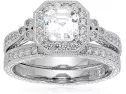 Platinum-plated Sterling Silver Antique Ring Set With Asscher-cut Swarovski Zirconia, Size 5