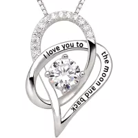 ALOV Sterling silver heart-shaped pendant necklace with the phrase "I love you to the moon and back"