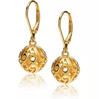 Plated Sterling Silver Filigree Ball Leverback Dangle Earrings