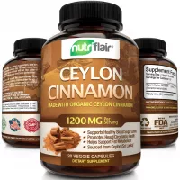 NutriFlair Ceylon Cinnamon (Made with Organic Ceylon Cinnamon) 1200mg per Serving, 120 Capsules - Healthy Blood Sugar Support, Joint Support, Anti-inflammatory & Antioxidant - True Sri Lanka Cinnamon