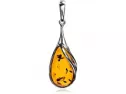 Certificate Genuine Amber Sterling Silver Drop Classic Pendant Necklace Chain 18"
