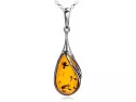 Certificate Genuine Amber Sterling Silver Drop Classic Pendant Necklace Chain 18"
