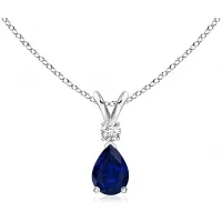 Collar con colgante de lágrima de zafiro azul de septiembre para mujer con diamante en oro blanco de 14 quilates (zafiro azul de 0.236 x 0.157 in)