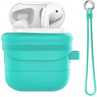 AirPods Case Cover, Coffea Waterproof Silicone Case Protective Cover Skin with Strap for Apple Airpods 2 & 1 (Front LED Visible) (Green)