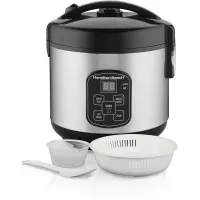 Hamilton Beach Digital Programmable Rice Cooker & Food Steamer, 8 Cups Cooked (4 Uncooked), With Steam & Rinse Basket, Stainless Steel (37518)