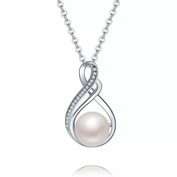 Keeteen 10mm Infinity Sterling Silver Pearl Pendant Necklace For Women 18 Inch