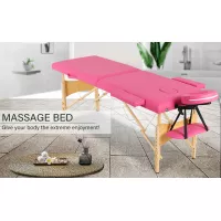 Uenjoy Folding Massage Table 84'' Professional Massage Bed 2 Fold Lash Bed with Head-& Armrest, Pink
