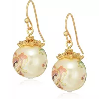 1928 Jewelry Womens Gold Tone Floral Pearl Decal Wire Drop Earrings, Multi,