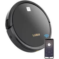 Luby Robot Vacuum Cleaner with Powerful 1600PA Suction Wi-Fi Connectivity, Self-Charging, Super-Thin, Quiet, Cleans for Pet Hair, Hard Floors, Low-Pile Carpets, Black