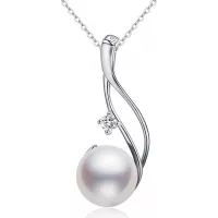 CHAULRI - Collar con colgante de perlas blancas cultivadas de 9 a 0.394 in, plata de ley 925 chapada en oro de 18 quilates, regalo para mujer, esposa, madre e hija (blanco, plata chapada en oro)