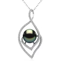 CHAULRI Lucky Peacock - Collar con colgante de perlas negras de Tahití del Mar del Sur de 9 a 0.394 in, plata de ley chapada en oro de 18 quilates, regalo de joyería para mujeres, esposas, madres, hijas