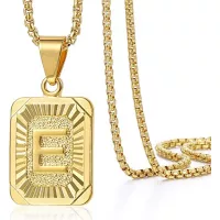Trendsmax - Collar con colgante de letra inicial para hombre y mujer, chapado en oro amarillo, cadena de acero inoxidable A Z, 22 pulgadas
