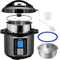 Mueller 6 Quart Pressure Cooker 10 in 1, Cook 2 Dishes at Once, Tempered Glass Lid incl, Saute,  Slow Cooker, Rice Cooker, Yogurt Maker and Much More