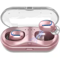 Mini Wireless Earbuds TWS Bluetooth Headset Charging Case, Touch Control V5.0 Stereo Sound Sweatproof Headphones Mic Compatible iPhone iPad Samsung and More Pink Rose Gold