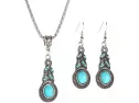 Vitaltyextracts Water Drop Shaped Bohemian National Style Turquoise Alloy Necklace And Earrings Set (silver)