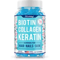 Biotin, Keratin & Collagen Gummies - Made in USA - Extra Strength Biotin 5000 mcg - Healthy Look - Rich in Keratin & Collagen - Premium Treatment - 100% Natural, Tasty & Super Efficient, 60 Count