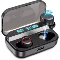 Kissral Wireless Earbuds,Kissral Bluetooth 5.0 Earbuds with 3000mAh Charging Case LED Battery Display 90H Playtime in-Ear Bluetooth Headset IPX7 Waterproof True Wireless Earbuds for Work Sports, Black