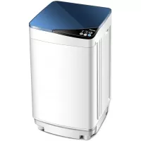 Giantex Full-Automatic Washing Machine Portable Washer and Spin Dryer 7.7 lbs Capacity Compact Laundry Washer with Built-in Barrel Light Drain Pump and Long Hose for Apartments Camping (White & Blue)