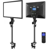 Dazzne Desk Mount LED Video Light C-Clamp Stand Kit 2 Pack 15.4" Large Panel 3000K-8000K 45W 3600LM Dimmable 0-100% Brightness Soft Light for YouTube Game Video Shooting Live Stream Photography