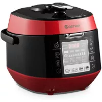 COSTWAY 5.3 Qt Electric Pressure Cooker 12-in-1 Multi-Use Programmable Slow Cooker with Led Control Panel, Three Taste Choice, Instant Cooking with Pre-setting Time and Pressure Adjustment, Stainless Steel and Non Stick Pot(Red)