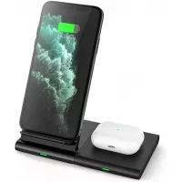 Hoidokly 2 in 1 Wireless Charger Stand Pad Dual 10W Fast Charging Station for Samsung Galaxy Watch/Active 2/Gear S3/Buds Live, S20 Ultra/10/9/8/Note 20/10/9,7.5W for iPhone 11 Pro Max/SE 2,Airpods Pro