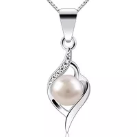 3MNSCD - Colgante redondo de perlas de agua dulce naturales de 0.256 in para mujer, collar de plata de ley de 17.7 in
