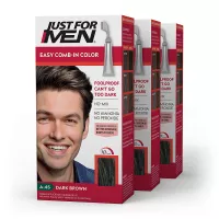 Just for Men Easy Comb-In Color (Formerly Autostop), Gray Hair Coloring for Men with Comb Applicator - Dark Brown, A-45 - Pack of 3 (Packaging May Vary)