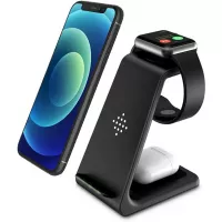 Wireless Charger, 3 in 1 Qi-Certified Fast Wireless Charging Station Charger Stand Dock for iPhone 12/11/11pro/11pro Max/X/XS/XR/Xs Max/8/8 Plus, Apple Watch Series 6/5/4/3/2, AirPods 2/Pro, Samsung