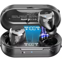 TOZO T12 Wireless Earbuds Bluetooth Headphones Premium Fidelity Sound Quality Wireless Charging Case Digital LED Intelligence Display IPX8 Waterproof Earphones Built-in Mic Headset for Sport Black