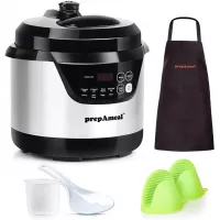 prepAmeal 3 Quart Electric Pressure Cooker with Accessories 8-IN-1 Multi-Use Programmable Instant Cooker Electric Pressure Pot with High & Low Pressure Cooker, Slow Cooker, Rice Cooker, Steamer, Sauté, Brown and Warmer