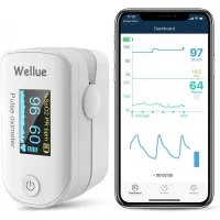 Wellue Pulse Oximeter Fingertip Blood Oxygen Saturation Monitor with Batteries & Lanyard for Wellness Use FS20F Bluetooth