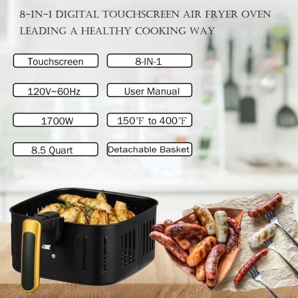 Uten 5.8qt Air Fryer, 1700W 7-in-1 Oil-Free Air Fryer, Touchscreen Control  Panel with Nonstick Basket, Black 