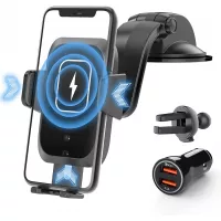 SHAWE Wireless Car Charger, 15W Qi Fast Charging Auto-Clamping Car Mount Charger Windshield Air Vent Car Phone Holder Compatible with iPhone 12/12 Pro/Pro MAX, Samsung S10/S9/S8 & Other Qi Cellphone