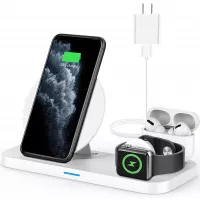 Powlaken 3 in 1 Wireless Charger, Wireless Charging Station Compatible for Apple iWatch Series SE 6 5 4 3 2 1, AirPods Pro 2, Wireless Charging Stand Dock for iPhone 11, 11 Pro Max, XR, XS, X(White)