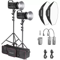 Neewer 600W Photo Studio Strobe Flash Lighting Kit: (2)S101 300W Monolight with Bowens Mount, (2)Light Stand, (2)Softbox, (1)RT-16 Transmitter, (2)Receiver, (1)Large Bag for Studio Video Shooting