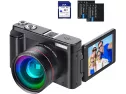 Digital Vlogging Camera Youtube Vlog Camera Hd 1080p 30fps 24mp Camcorder With 3.0" Ips Flip Screen, Wifi Function, Wide Angle Lens,16x Digital Zoom, 32gb Sd Card, 2 Batteries