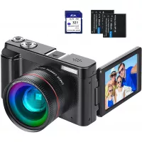 Digital Vlogging Camera YouTube Vlog Camera HD 1080P 30FPS 24MP Camcorder with 3.0" IPS Flip Screen, WiFi Function, Wide Angle Lens,16X Digital Zoom, 32GB SD Card, 2 Batteries