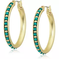 Lucky Brand Turquoise Set Beaded Hoop Earrings, Gold, One Size (JWEL5220)