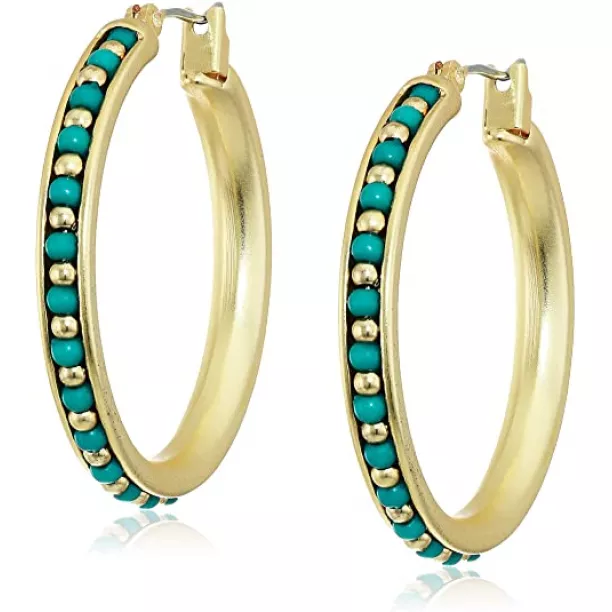 Lucky Brand Turquoise Set Beaded Hoop Earrings, Gold, One Size (jwel52..