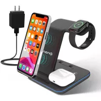 Innens 15W Wireless Charging Station for Apple, 3-in-1 Fast Wireless Charger with Adapter for iPhone 11 Pro Max/Xs Max/XS/XR, Apple Watch 6/5/4/3/2/1, Airpods, Galaxy Phone/Buds/Buds+ (Black)